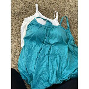 32 Degrees Cool Womens XL Tank Tops 2-Pack White Turquoise Adjustable Straps